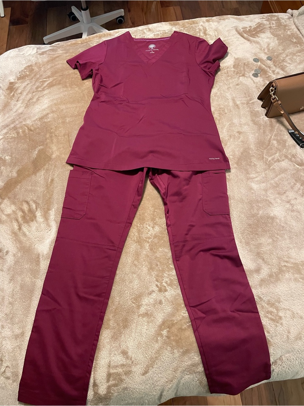 Healing hands scrubs purple label yoga size small wine color matching set